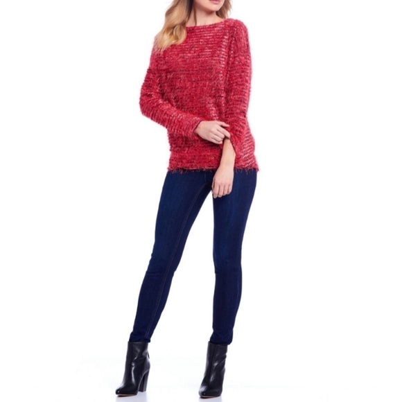 Jones New York Woman - Eyelash Knit Boat Neck Top in Scarlet - Picture 1 of 16